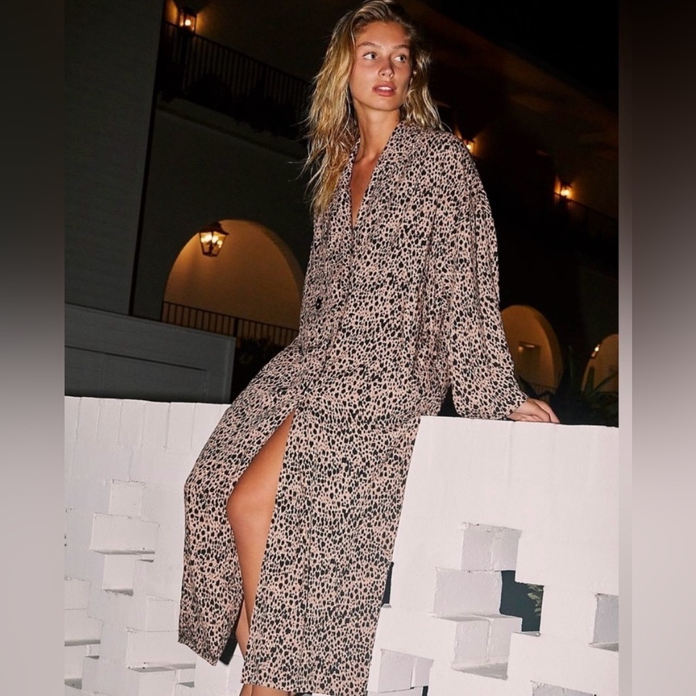 Free People Daria Oversized Leopard Shirt Dress Duster Animal Print XS